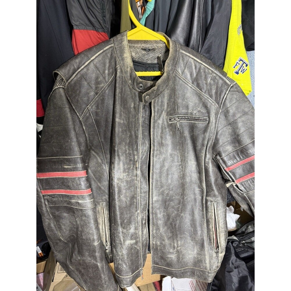 XXL Men’s Power Trip Leather Motorcycle Riding Jacket + Liner Vintage Heavy